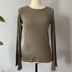 Monrow Long Sleeve Ribbed Green Top with Bell Sleeves Size M